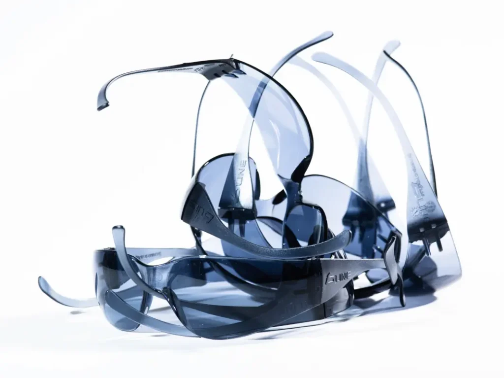 Abstract image of safety glasses on a white background